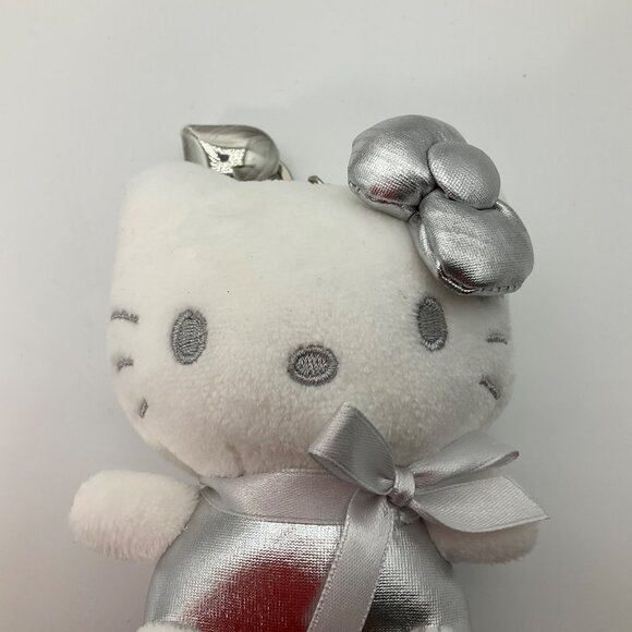 New Korean Hello Kitty Sanrio Plush Keychain Silver Metallic Bag Charm 5" - Picture 7 of 12